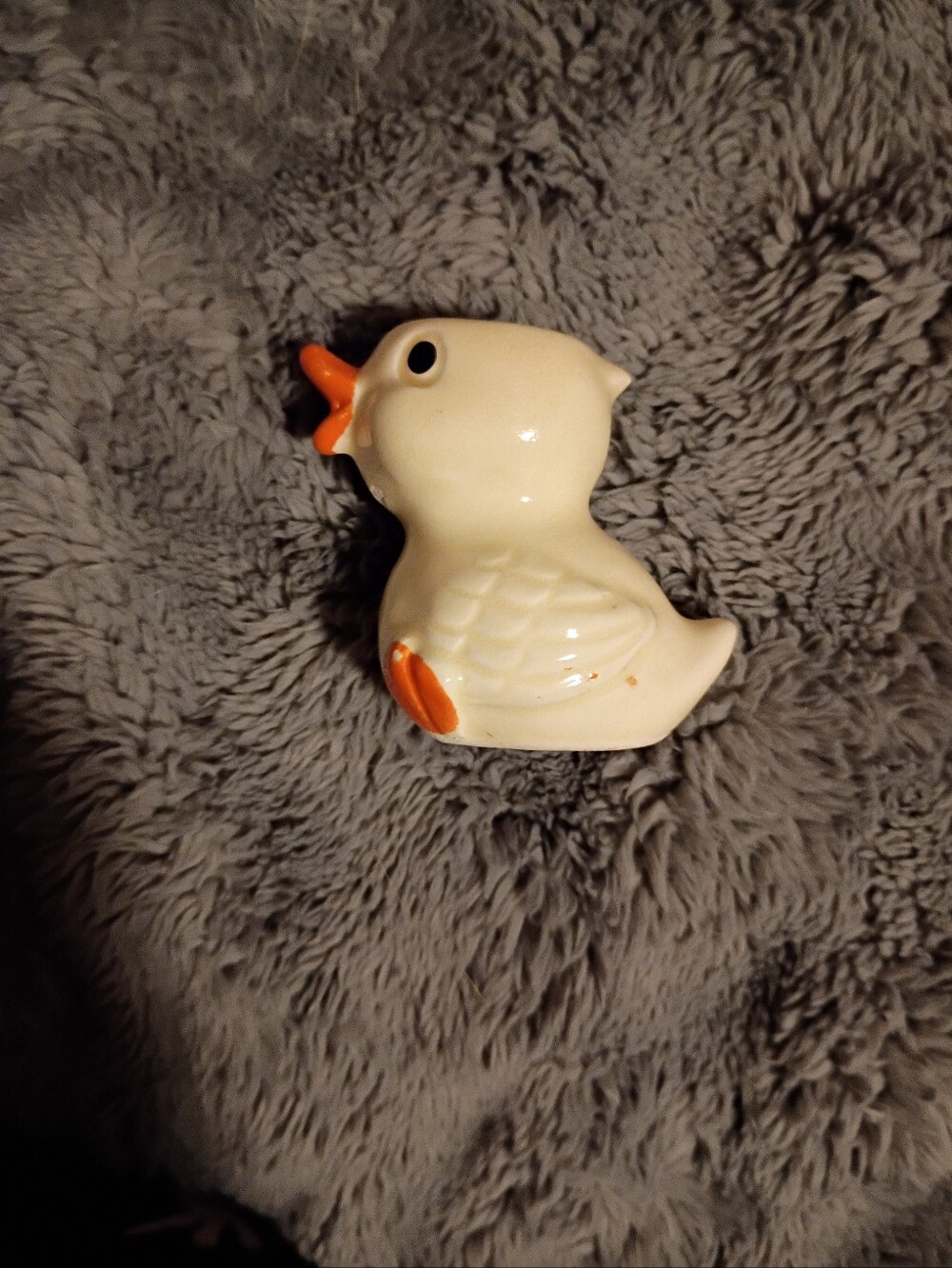 Vintage Ceramic Chick Figurine in Cream with Orange Accents